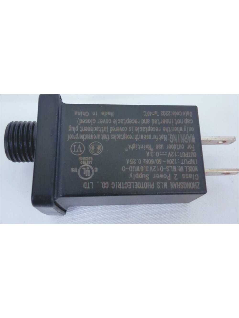 ZHONGSHAN MLS Photoelectric RainTight MLS-D12V3.6WUD-0 Adapter In 120V Out 12VDC